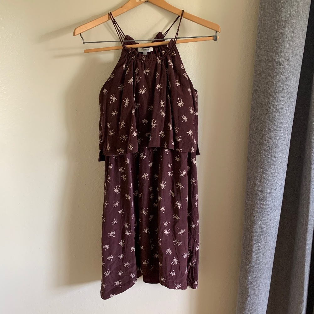 Madewell Silk Dress Elastic Waist Palm Tree Print Size 0